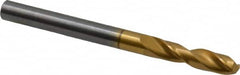 Guhring - 5.19938mm 140° Spiral Flute Solid Carbide Screw Machine Drill Bit - TiN Finish, Right Hand Cut, 26mm Flute Length, 62mm OAL, SU Point, Straight Shank - Exact Tooling