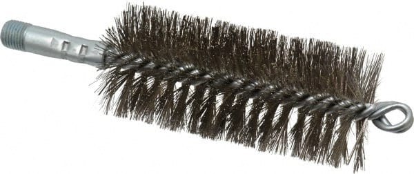 Schaefer Brush - 4-1/2" Brush Length, 2" Diam, Double Stem, Double Spiral Tube Brush - 7-1/4" Long, Stainless Steel, 1/4" NPSM Male Connection - Exact Tooling