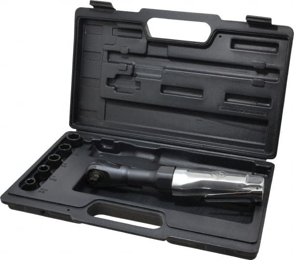 Chicago Pneumatic - 3/8" Drive, 150 RPM, 10 to 50 Ft/Lb Torque Ratchet Wrench Kit - Inline Handle, 3.7 CFM, 90 psi, 1/4" NPTF Inlet - Exact Tooling