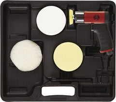 Chicago Pneumatic - 3" Pad Diam, 2,500 RPM, 0.25 hp, Handheld Pneumatic Polisher - 18 CFM, 1/4-20" Spindle Thread, 1/4" Inlet - Exact Tooling