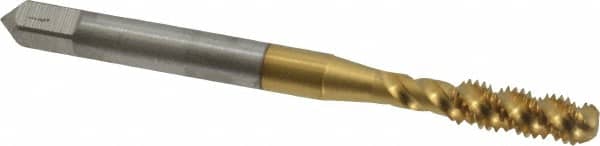 OSG - #10-32 UNF 3 Flute 2B Bottoming Spiral Flute Tap - High Speed Steel, TiN Finish, 2-3/8" OAL, Right Hand Flute, Right Hand Thread, H3, Series 107 - Exact Tooling