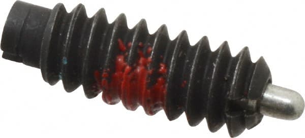 Gibraltar - 6-32, 3/8" Thread Length, 1/16" Plunger Projection, Steel Threaded Spring Plunger - 0.046" Max Plunger Diam, 0.5 Lb Init End Force, 1.5 Lb Final End Force - Exact Tooling