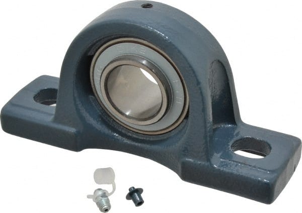 Value Collection - 1-1/4" ID, 3-5/16" OAW x 6-1/2" OAL x 3-5/16" OAH High Temperature Ball Bearing Pillow Block - 2,500 Lb Static Cap, 4,300 Lb Dyn Cap, 4-3/4" Btw Mnt Hole Ctrs, 1-11/16" Base-to-Ctr Ht, Cast Iron - Exact Tooling