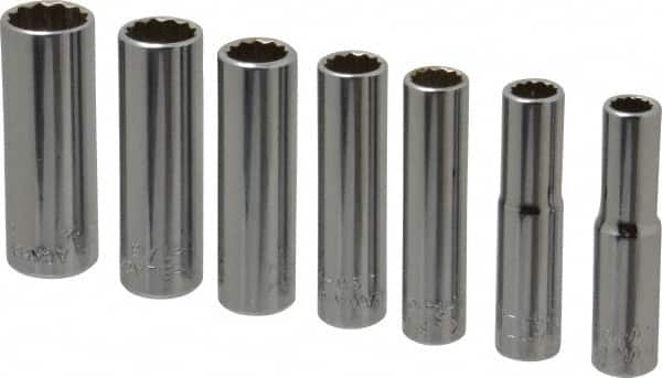 Blackhawk by Proto - 7 Piece 1/4" Drive Deep Well Socket Set - 12 Points, 1/4" to 1/2" Range, Inch Measurement Standard - Exact Tooling