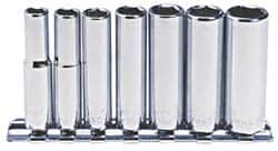 Blackhawk by Proto - 7 Piece 1/4" Drive Deep Well Socket Set - 6 Points, 1/4" to 1/2" Range, Inch Measurement Standard - Exact Tooling