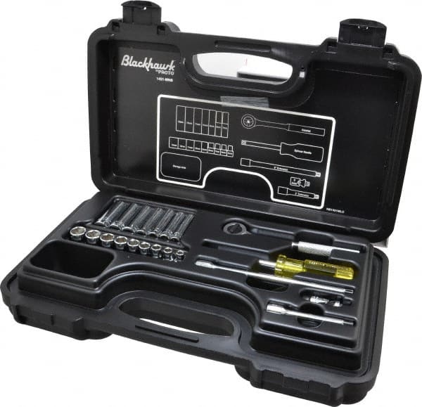 Blackhawk by Proto - 21 Piece 1/4" Drive Deep Well Socket Set - 6 Points, 5mm to 13mm Range, Metric Measurement Standard - Exact Tooling