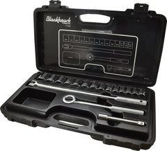 Blackhawk by Proto - 17 Piece 1/2" Drive Socket Set - 12 Points, 10mm to 28mm Range, Metric Measurement Standard - Exact Tooling