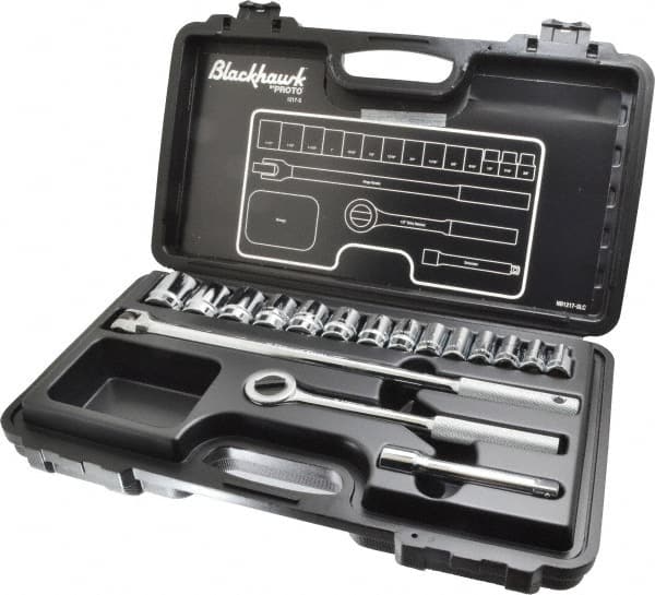 Blackhawk by Proto - 17 Piece 1/2" Drive Socket Set - 6, 12 Points, 3/8" to 1-1/4" Range, Inch Measurement Standard - Exact Tooling