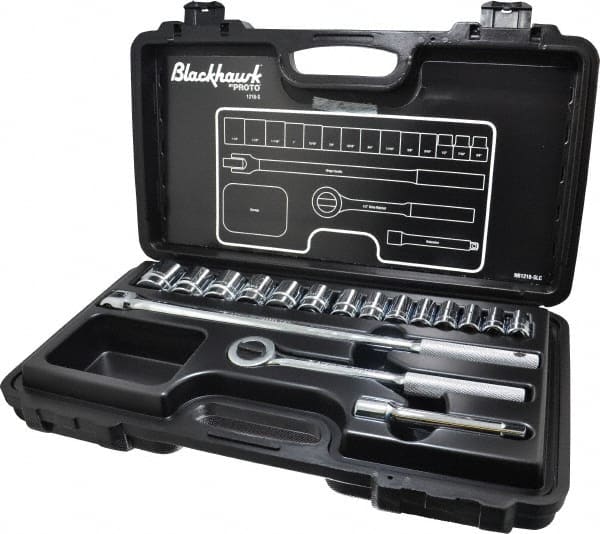 Blackhawk by Proto - 17 Piece 1/2" Drive Socket Set - 6 Points, 3/8" to 1-1/4" Range, Inch Measurement Standard - Exact Tooling