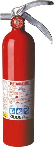 Kidde - 2.6 Lb, 1-A:10-B:C Rated, Dry Chemical Fire Extinguisher - 3" Diam x 15" High, 195 psi, 15' Discharge in 12 sec, Rechargeable, Steel Cylinder - Exact Tooling