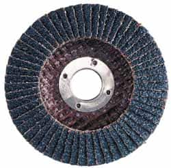 Merit Abrasives - 60 Grit, 7" Disc Diam, 7/8" Center Hole, Type 29 Zirconia Alumina Flap Disc - 8,600 Max RPM, Fiberglass Backing, Arbor Attaching System, Coated - Exact Tooling