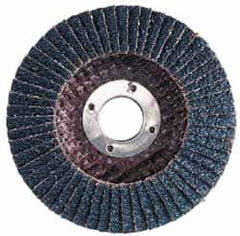 Merit Abrasives - 60 Grit, 7" Disc Diam, 7/8" Center Hole, Type 29 Zirconia Alumina Flap Disc - 8,600 Max RPM, Fiberglass Backing, Arbor Attaching System, Coated - Exact Tooling