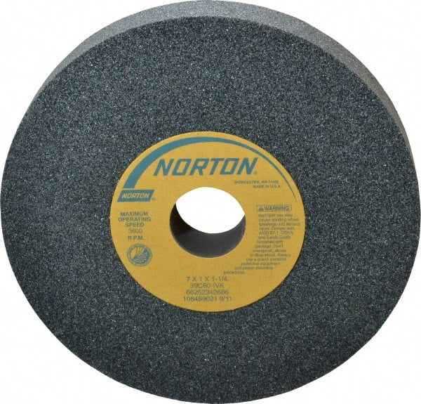Norton - 7" Diam x 1-1/4" Hole x 1" Thick, I Hardness, 60 Grit Surface Grinding Wheel - Silicon Carbide, Type 1, Medium Grade, 3,600 Max RPM, Vitrified Bond, No Recess - Exact Tooling