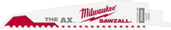 Milwaukee Tool - 6" Long x 1" Thick, Steel Reciprocating Saw Blade - Tapered Profile, 5 to 8 TPI, Toothed Edge, Universal Shank - Exact Tooling