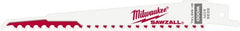 Milwaukee Tool - 6" Long x 3/4" Thick, Steel Reciprocating Saw Blade - Tapered Profile, 6 TPI, Toothed Edge, Universal Shank - Exact Tooling