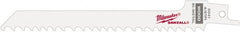 Milwaukee Tool - 6" Long x 1/2" Thick, Steel Reciprocating Saw Blade - Scroll Profile, 4 to 6 TPI, Toothed Edge, Universal Shank - Exact Tooling