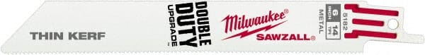 Milwaukee Tool - 6" Long x 3/4" Thick, Steel Reciprocating Saw Blade - Straight Profile, 14 TPI, Toothed Edge, Universal Shank - Exact Tooling