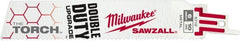 Milwaukee Tool - 6" Long x 1" Thick, Steel Reciprocating Saw Blade - Straight Profile, 10 TPI, Toothed Edge, Universal Shank - Exact Tooling