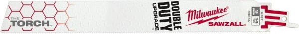 Milwaukee Tool - 9" Long x 1" Thick, Steel Reciprocating Saw Blade - Straight Profile, 14 TPI, Toothed Edge, Universal Shank - Exact Tooling
