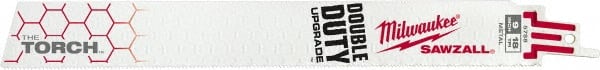 Milwaukee Tool - 9" Long x 1" Thick, Steel Reciprocating Saw Blade - Straight Profile, 18 TPI, Toothed Edge, Universal Shank - Exact Tooling