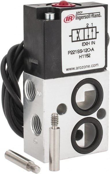 ARO/Ingersoll-Rand - 1/8", 4-Way Body Ported Stacking Solenoid Valve without Speed Control - 120 VAC, 0.2 CV Rate, 2.4" High - Exact Tooling