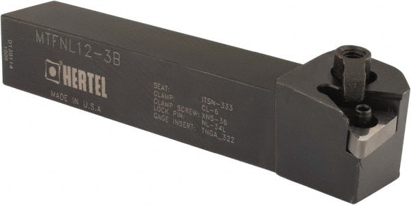 Hertel - MTFN, Left Hand Cut, 0° Lead Angle, 3/4" Shank Height x 3/4" Shank Width, Negative Rake Indexable Turning Toolholder - 4-1/2" OAL, TN..33. Insert Compatibility, Series Multi-Option - Exact Tooling