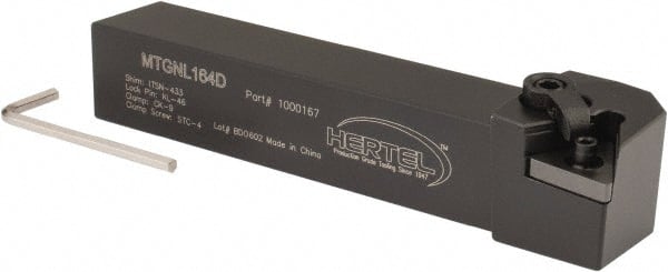 Hertel - MTGN, Left Hand Cut, 3° Lead Angle, 1" Shank Height x 1" Shank Width, Negative Rake Indexable Turning Toolholder - 6" OAL, TN..43. Insert Compatibility, Series Multi-Option - Exact Tooling