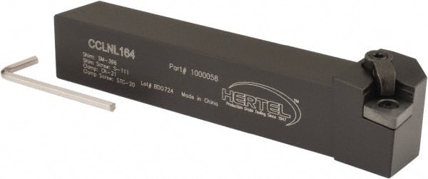 Hertel - CCLN, Left Hand Cut, 5° Lead Angle, 1" Shank Height x 1" Shank Width, Negative Rake Indexable Turning Toolholder - 6" OAL, CN..42. Insert Compatibility, Clamp Holding Method - Exact Tooling