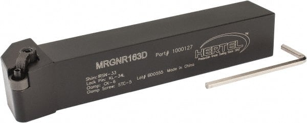Hertel - MRGN, Right Hand Cut, 15° Lead Angle, 1" Shank Height x 1" Shank Width, Negative Rake Indexable Turning Toolholder - 6" OAL, RN..32 Insert Compatibility, Series Multi-Option - Exact Tooling