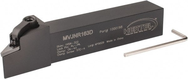 Hertel - MVJN, Right Hand Cut, 3° Lead Angle, 1" Shank Height x 1" Shank Width, Negative Rake Indexable Turning Toolholder - 6" OAL, VN..33. Insert Compatibility, Series Multi-Option - Exact Tooling