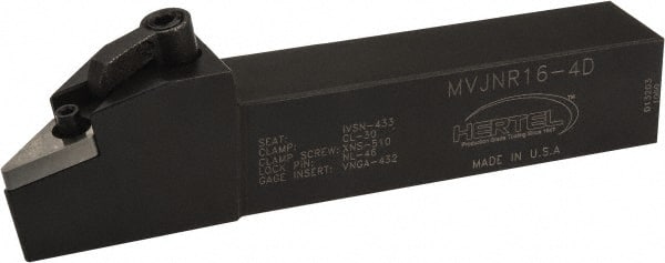 Hertel - MVJN, Right Hand Cut, 3° Lead Angle, 1" Shank Height x 1" Shank Width, Negative Rake Indexable Turning Toolholder - 6" OAL, VN..43. Insert Compatibility, Series Multi-Option - Exact Tooling