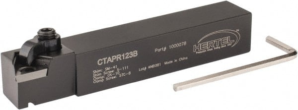 Hertel - CTAP, Right Hand Cut, 3° Lead Angle, 3/4" Shank Height x 3/4" Shank Width, Neutral Rake Indexable Turning Toolholder - 4-1/2" OAL, TP..32. Insert Compatibility, Series Clamp Type - Exact Tooling