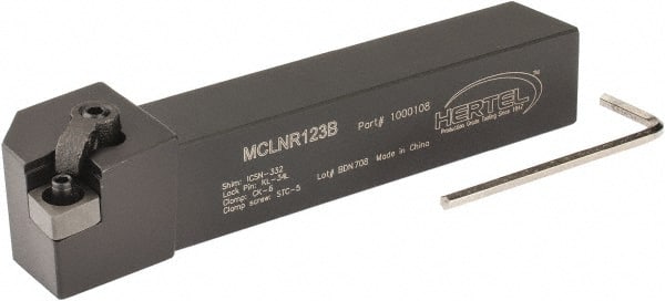 Hertel - MCLN, Right Hand Cut, 5° Lead Angle, 3/4" Shank Height x 3/4" Shank Width, Negative Rake Indexable Turning Toolholder - 4-1/2" OAL, CN..32. Insert Compatibility, Series Multi-Option - Exact Tooling