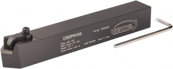 Hertel - CSDP, Neutral Cut, 0° Lead Angle, 5/8" Shank Height x 5/8" Shank Width, Positive Rake Indexable Turning Toolholder - 4-1/2" OAL, SP..32. Insert Compatibility, Series Clamp Type - Exact Tooling