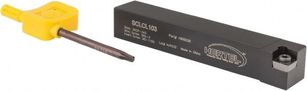 Hertel - SCLC, Left Hand Cut, 5° Lead Angle, 5/8" Shank Height x 5/8" Shank Width, Neutral Rake Indexable Turning Toolholder - 4" OAL, CC..32.5. Insert Compatibility, Series Screw-Type - Exact Tooling