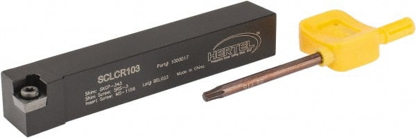 Hertel - SCLC, Right Hand Cut, 5° Lead Angle, 5/8" Shank Height x 5/8" Shank Width, Neutral Rake Indexable Turning Toolholder - 4" OAL, CC..32.5. Insert Compatibility, Series Screw-Type - Exact Tooling