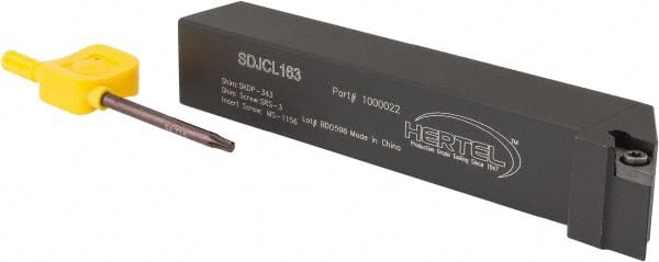 Hertel - SDJC, Left Hand Cut, 3° Lead Angle, 1" Shank Height x 1" Shank Width, Neutral Rake Indexable Turning Toolholder - 6" OAL, DC..32.5. Insert Compatibility, Series Screw-Type - Exact Tooling