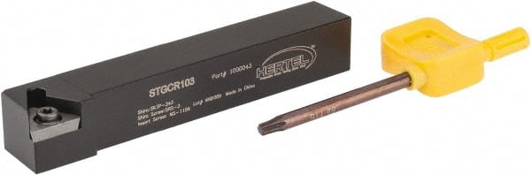 Hertel - STGC, Right Hand Cut, 3° Lead Angle, 5/8" Shank Height x 5/8" Shank Width, Neutral Rake Indexable Turning Toolholder - 4" OAL, TC..32.5. Insert Compatibility, Series Screw-Type - Exact Tooling