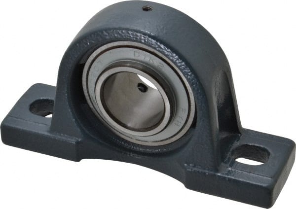 Value Collection - 1-7/16" ID, 3-21/32" OAW x 6-9/16" OAL x 3-21/32" OAH High Temperature Ball Bearing Pillow Block - 3,400 Lb Static Cap, 5,650 Lb Dyn Cap, 5" Btw Mnt Hole Ctrs, 1-7/8" Base-to-Ctr Ht, Cast Iron - Exact Tooling