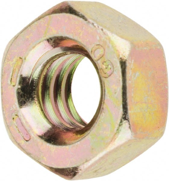 Value Collection - 1/4-20 UNC Steel Right Hand Hex Nut - 7/16" Across Flats, 7/32" High, Zinc Yellow Dichromate Finish - Exact Tooling