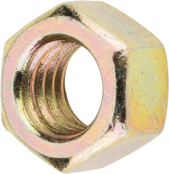 Value Collection - 3/8-16 UNC Steel Right Hand Hex Nut - 9/16" Across Flats, 21/64" High, Zinc Yellow Dichromate Finish - Exact Tooling