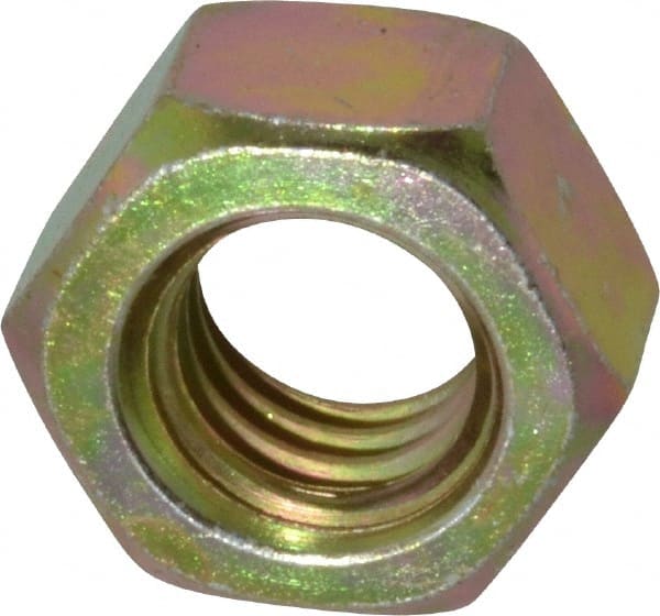 Value Collection - 7/16-14 UNC Steel Right Hand Hex Nut - 11/16" Across Flats, 3/8" High, Zinc Yellow Dichromate Finish - Exact Tooling
