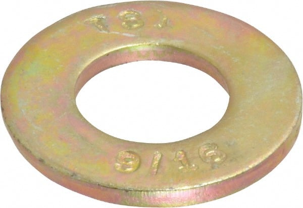 Value Collection - 9/16" Screw, Grade 8 Steel SAE Flat Washer - 19/32" ID x 1-3/16" OD, 3/32" Thick, Zinc Yellow Dichromate Finish - Exact Tooling