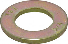 Value Collection - 3/4" Screw, Grade 8 Steel SAE Flat Washer - 13/16" ID x 1-1/2" OD, 9/64" Thick, Zinc Yellow Dichromate Finish - Exact Tooling