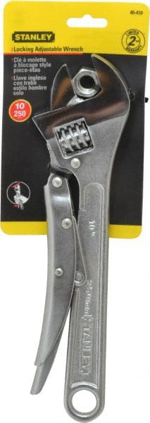 Stanley - 10" Locking Adjustable Wrench - Chrome Vanadium Steel, Chrome Finish - Exact Tooling
