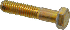 Made in USA - 3/8-16 UNC, 1-3/4" Length Under Head Hex Head Cap Screw - Partially Threaded, Grade 8 Alloy Steel, Zinc Yellow Dichromate Finish, 9/16" Hex - Exact Tooling