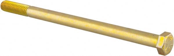Made in USA - 1/2-13 UNC, 8" Length Under Head Hex Head Cap Screw - Partially Threaded, Grade 8 Alloy Steel, Zinc Yellow Dichromate Finish, 3/4" Hex - Exact Tooling