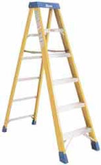 Made in USA - 6 Steps, 12 Ft. High, Type IA Rating, Fiberglass Step Ladder - Exact Tooling