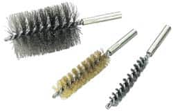 Value Collection - 2-1/2" Diam Helical Steel Tube Brush - Single Spiral, 0.012" Filament Diam, 4" Brush Length, 7" OAL, 1/2-12 Male Shank - Exact Tooling