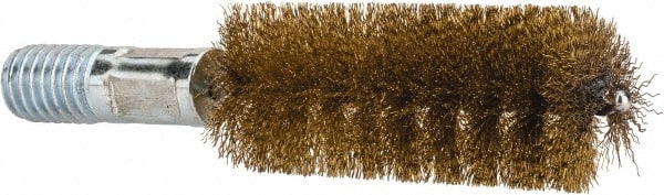 Value Collection - 1" Diam Helical Brass Tube Brush - Double Spiral, 0.012" Filament Diam, 2-23/64" Brush Length, 4" OAL, 1/2-12 Male Shank - Exact Tooling